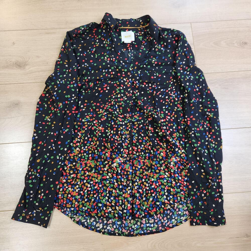 Maeve Anthropologie Wynwood Blouse Womens 2 Multicolor Confetti Polka Dot Tunic